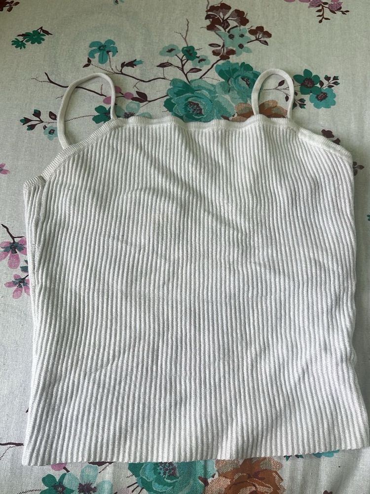 White Ribbed Camisole Top