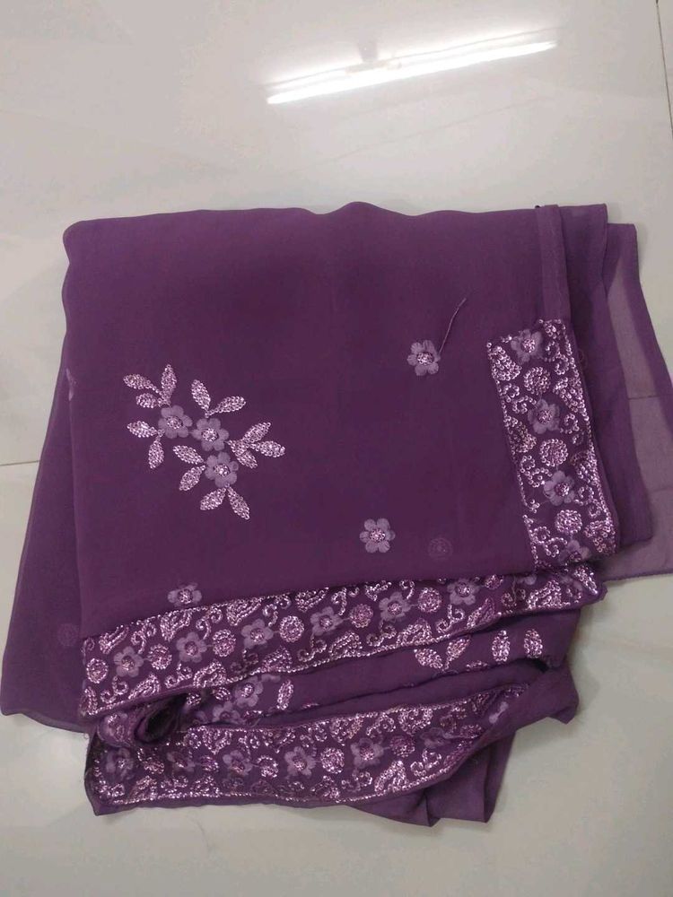 Purple Floral Embroidered Saree