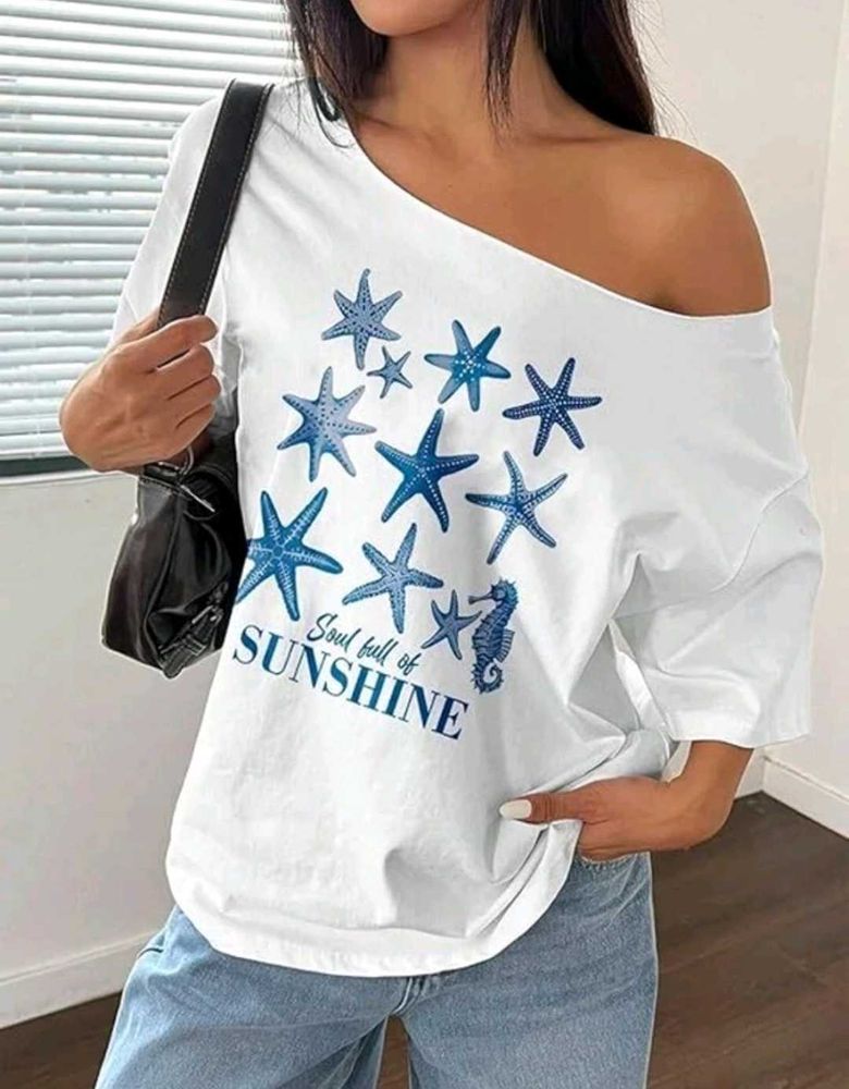 Off-Shoulder Starfish Graphic Tee