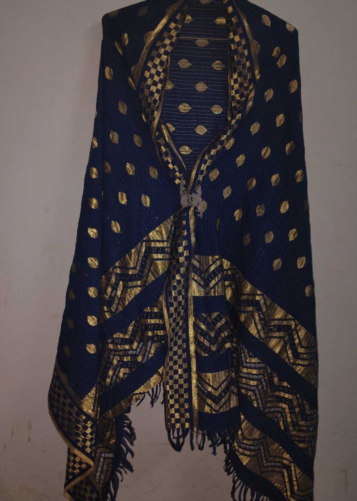 satin silk banarsi neavy blue stall duptta shawl