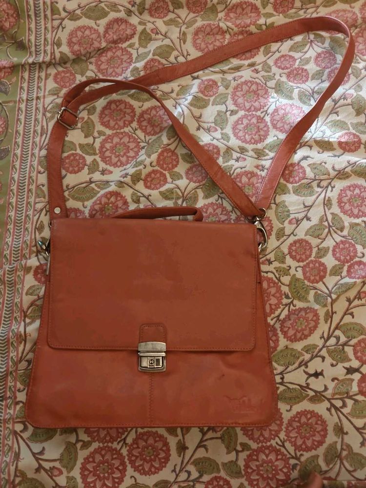 Unique Orange Color Genuine Leather Satchel Bag!