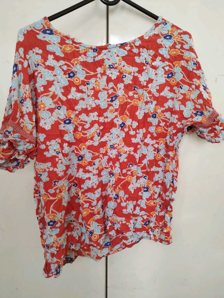 Red Floral Print Top