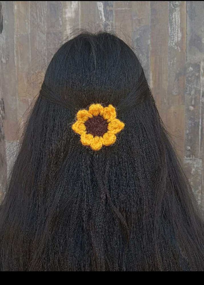Handmade Crochet Sunflower Hair Clip