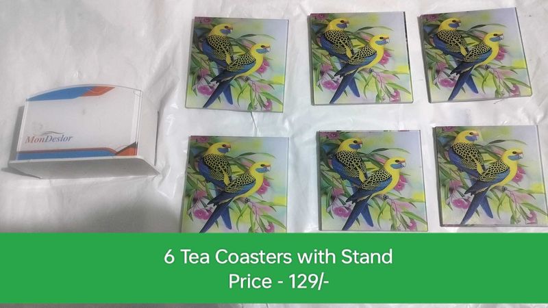 Bird Design 6 Coaster Set with Stand