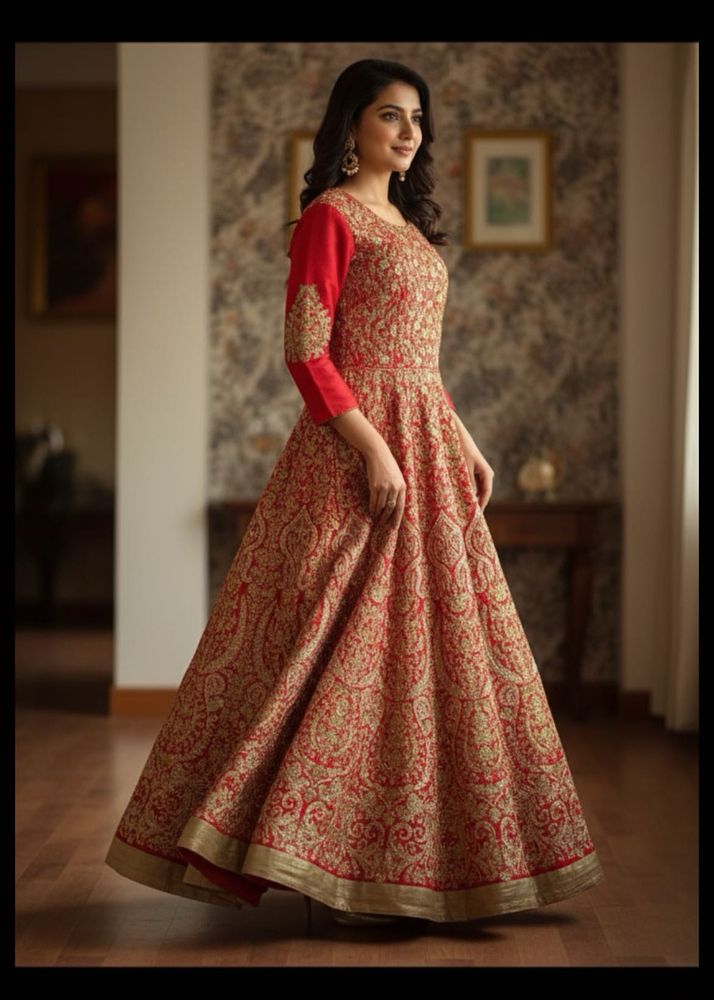 Red &amp; Gold Embroidered Wedding Gown