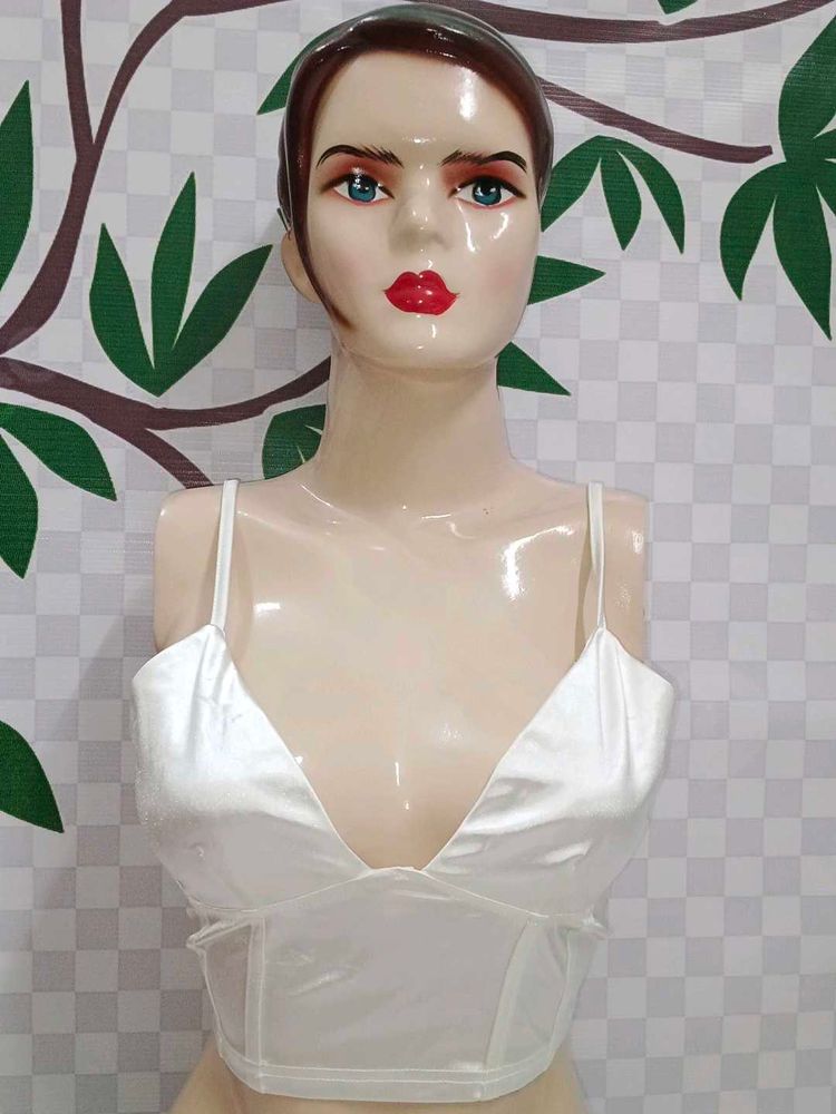 (456)Shein White Satin Bralette