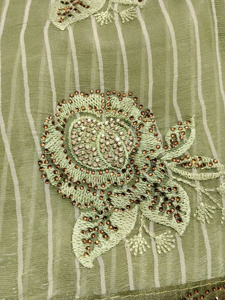 Green Embroidered Fabric