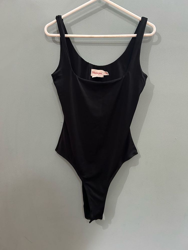 Vintage Sleek Black Sleeveless Bodysuit