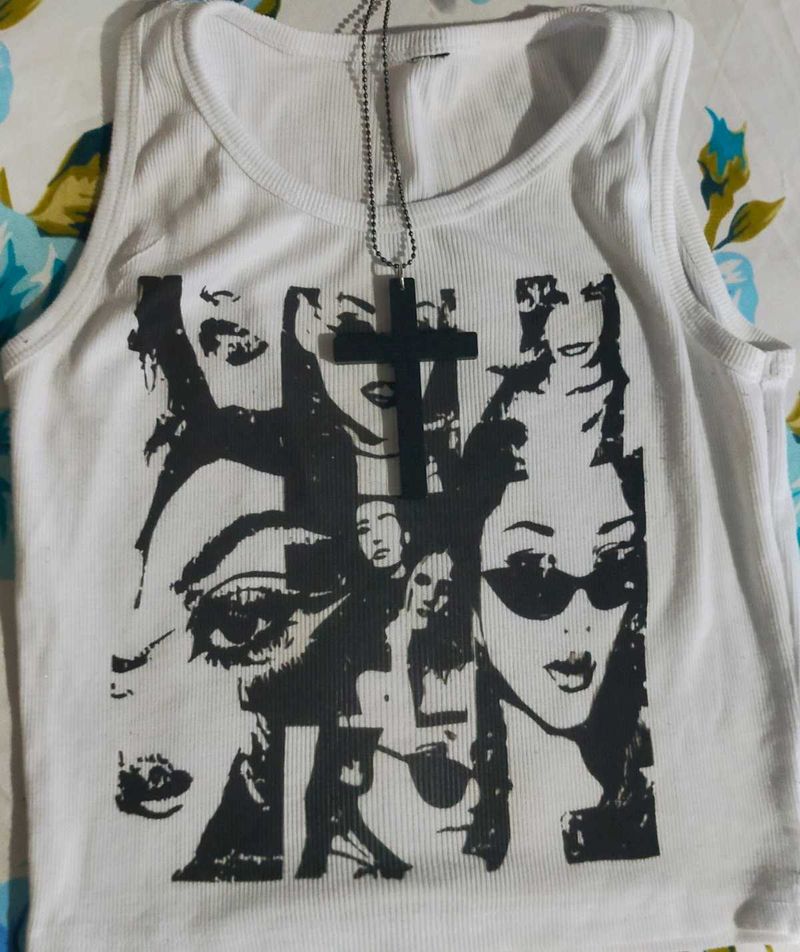 Graphic Print White Tank Top