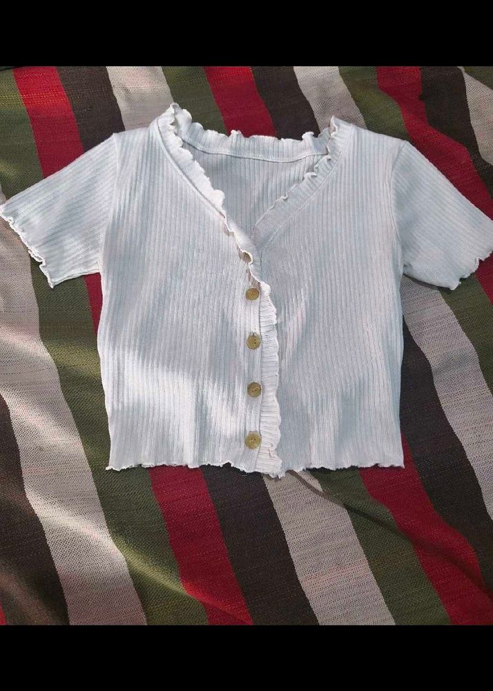 Ribbed Button-Up Crop Top