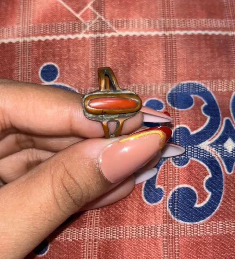 Moonga stone Unique Vintage Coral Ring
