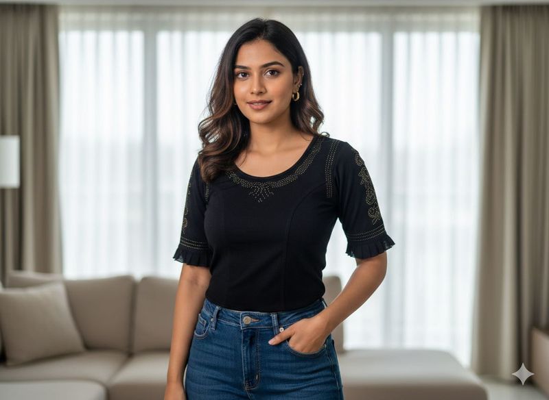 Chic Black Embellished Top