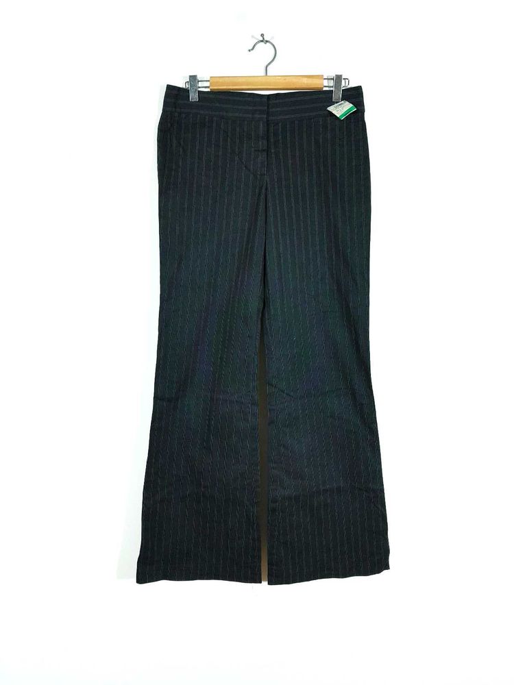 Black Striped Flared Cotton Pant For Women's