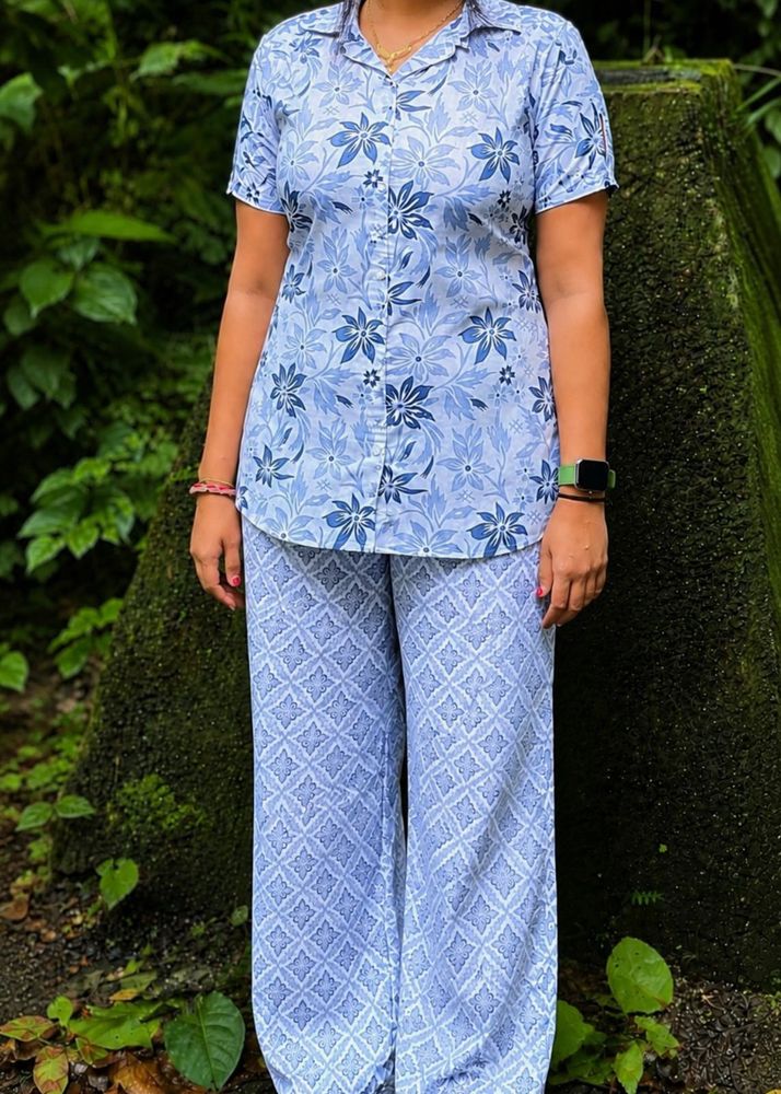 Blue Floral Printed Kurta Set