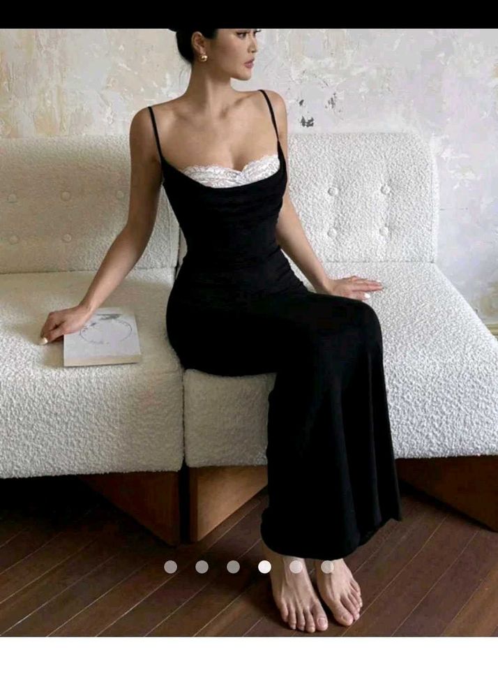 Elegant Black Lace Trim Slip Dress