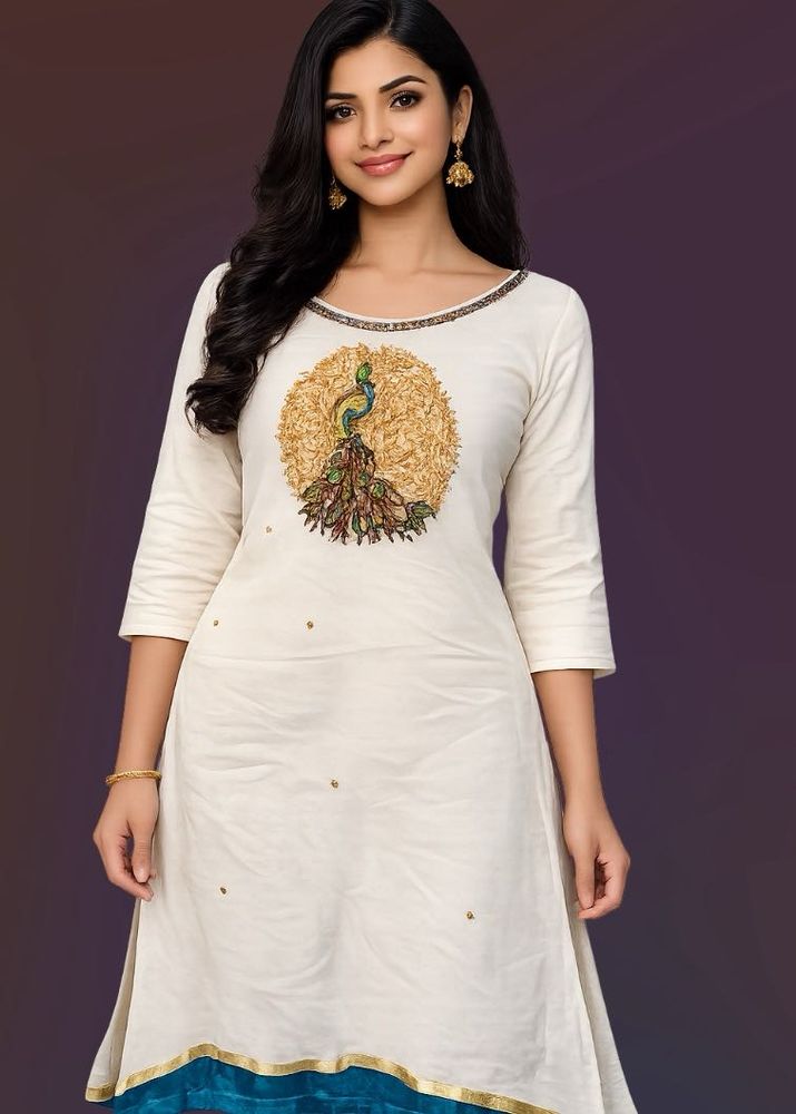 Elegant White Kurta with Peacock Embroidery