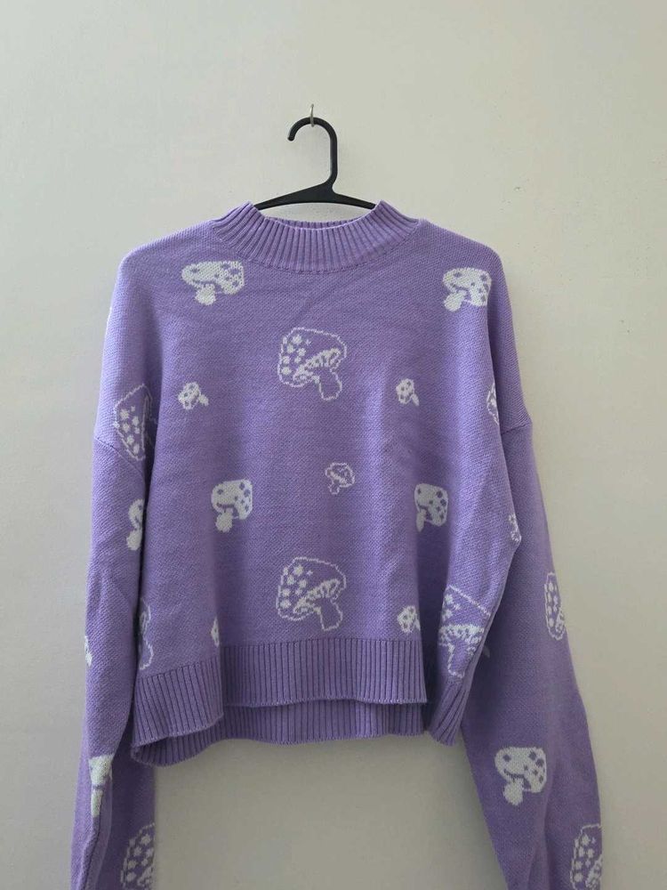 size s Cute Purple Mushroom Knit Sweater