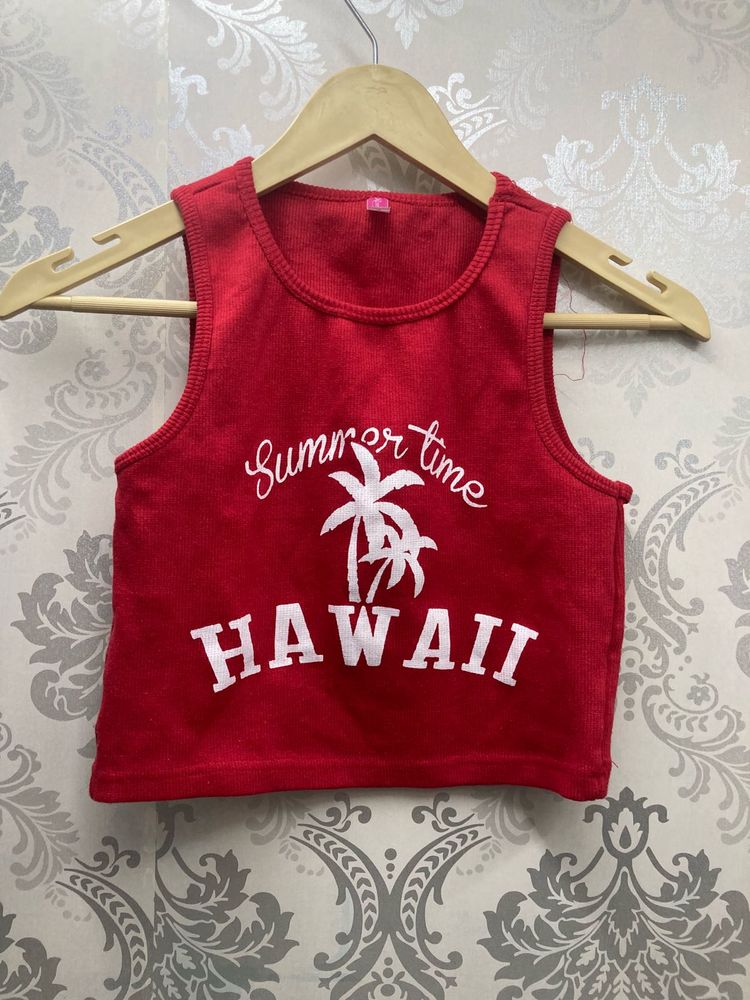 Red "Summer Time Hawaii" Crop Top