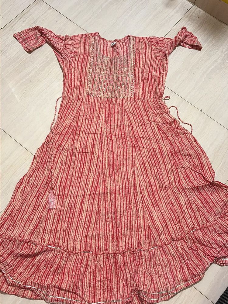 Red Striped Embroidered Kurta 30 to 36