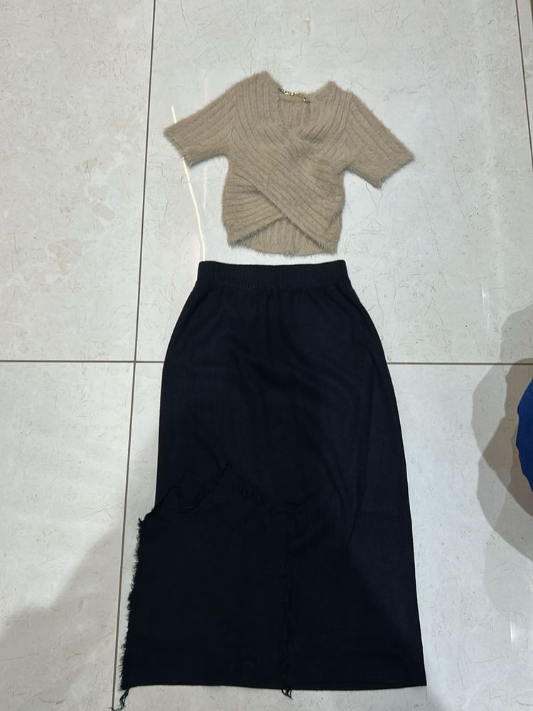 Cozy Top &amp; Midi Skirt Set