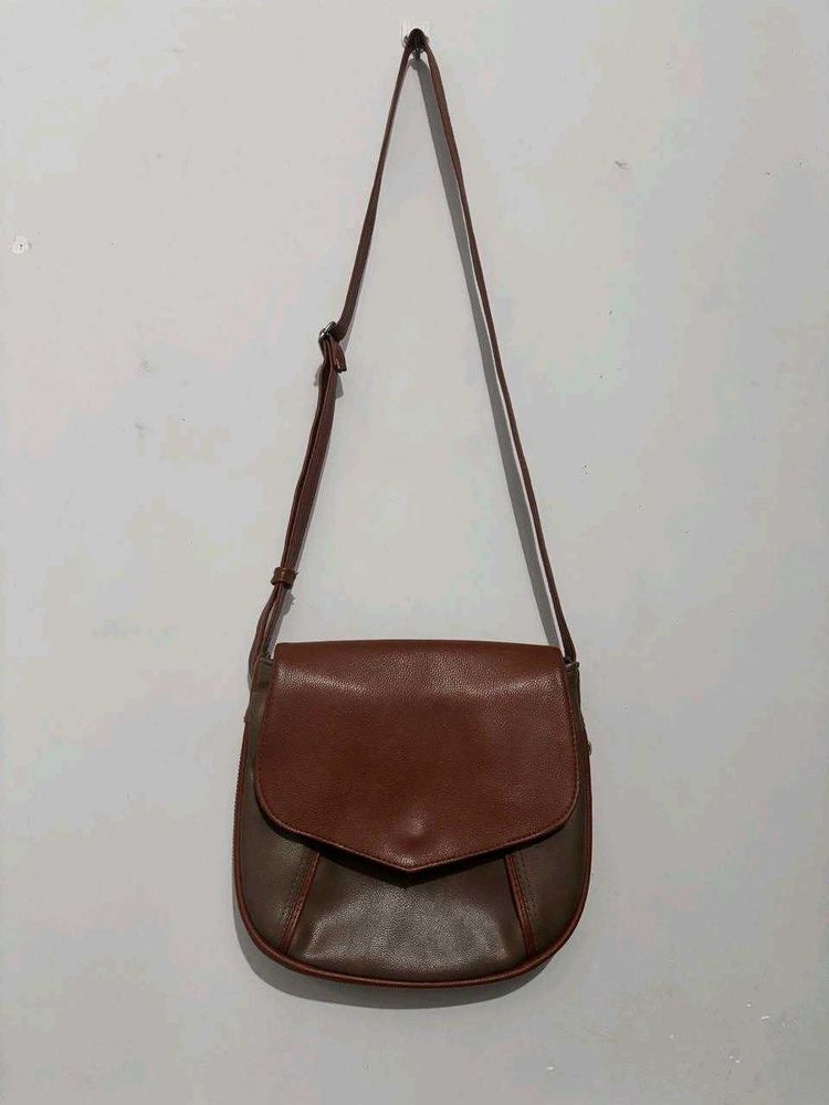 Brown Faux Leather Crossbody Bag