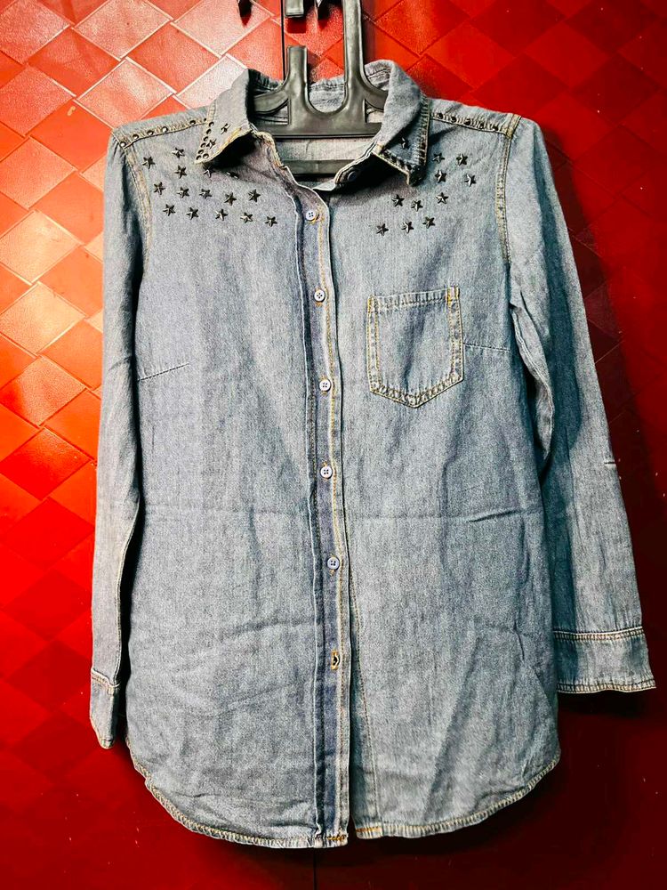 Stylish Denim Shirt with Studs &amp; Stars