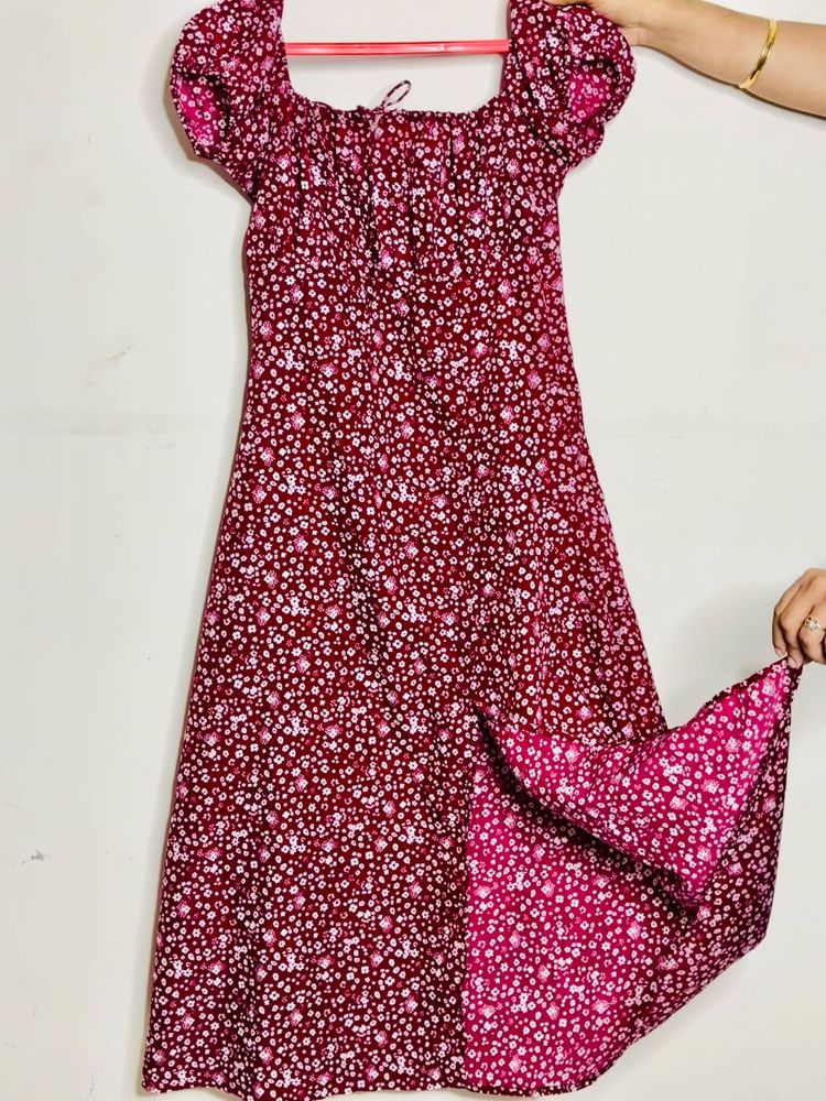 Floral Print Off-Shoulder Midi Dress