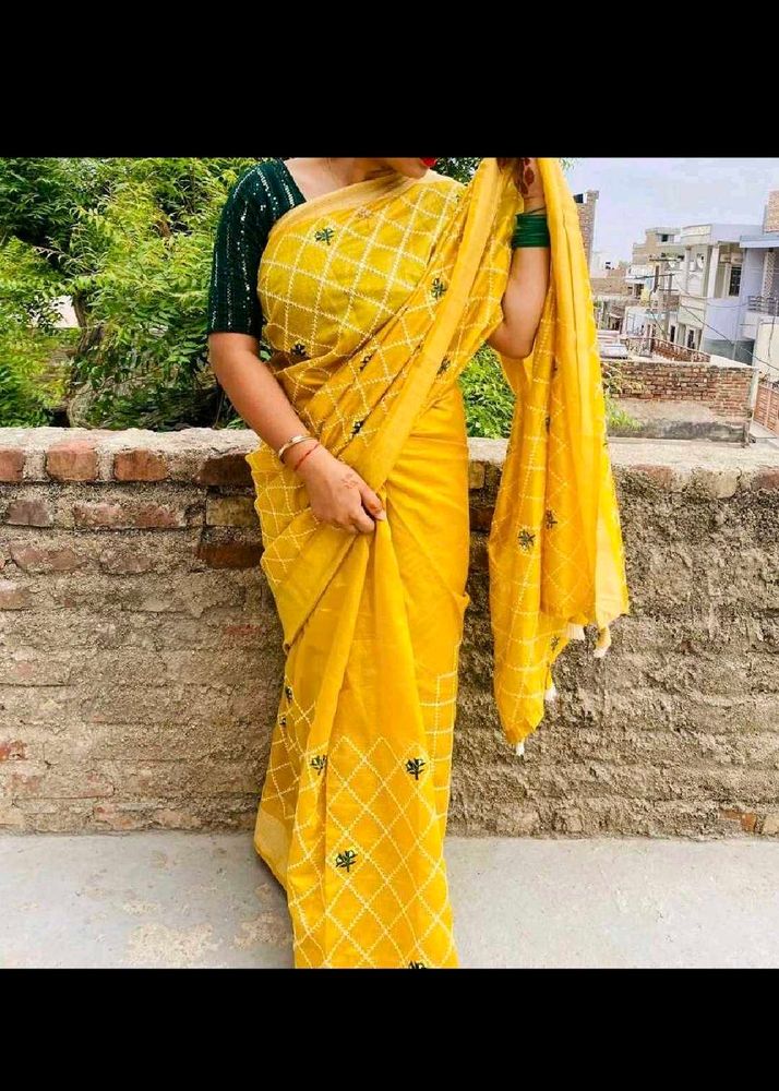 Vibrant Yellow Embroidered Saree