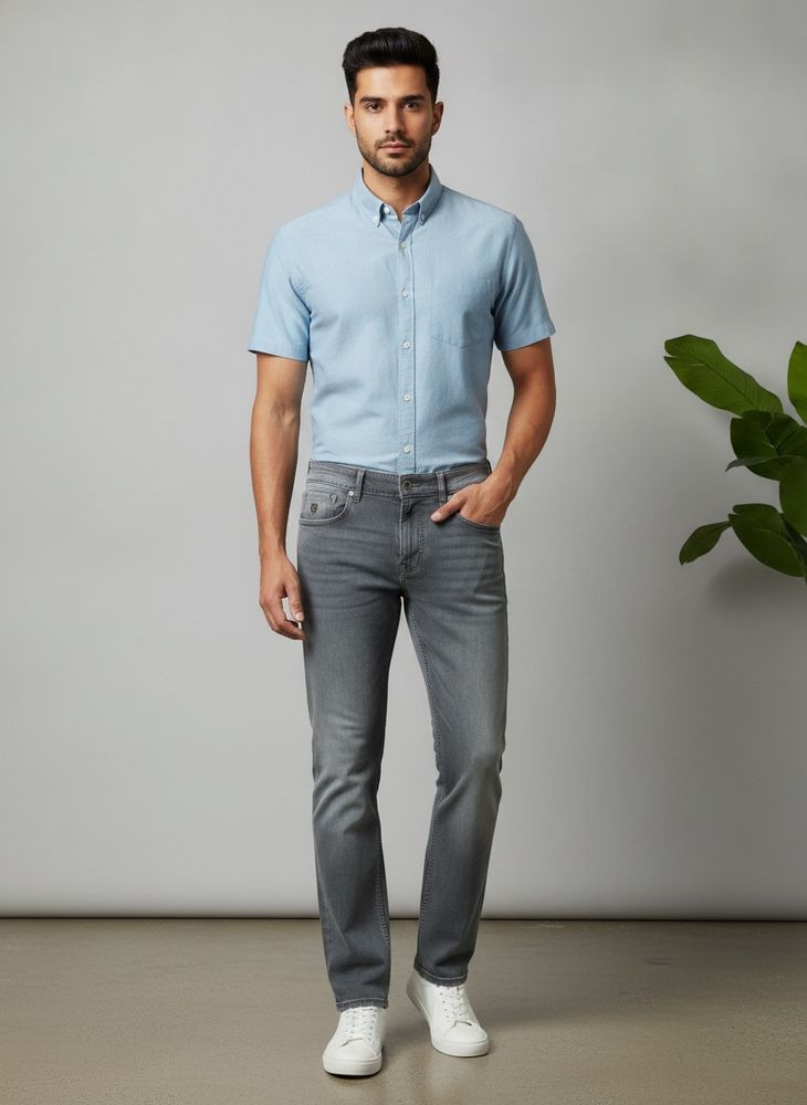 Men's Light Blue Oxford Short Sleeve Button-Down