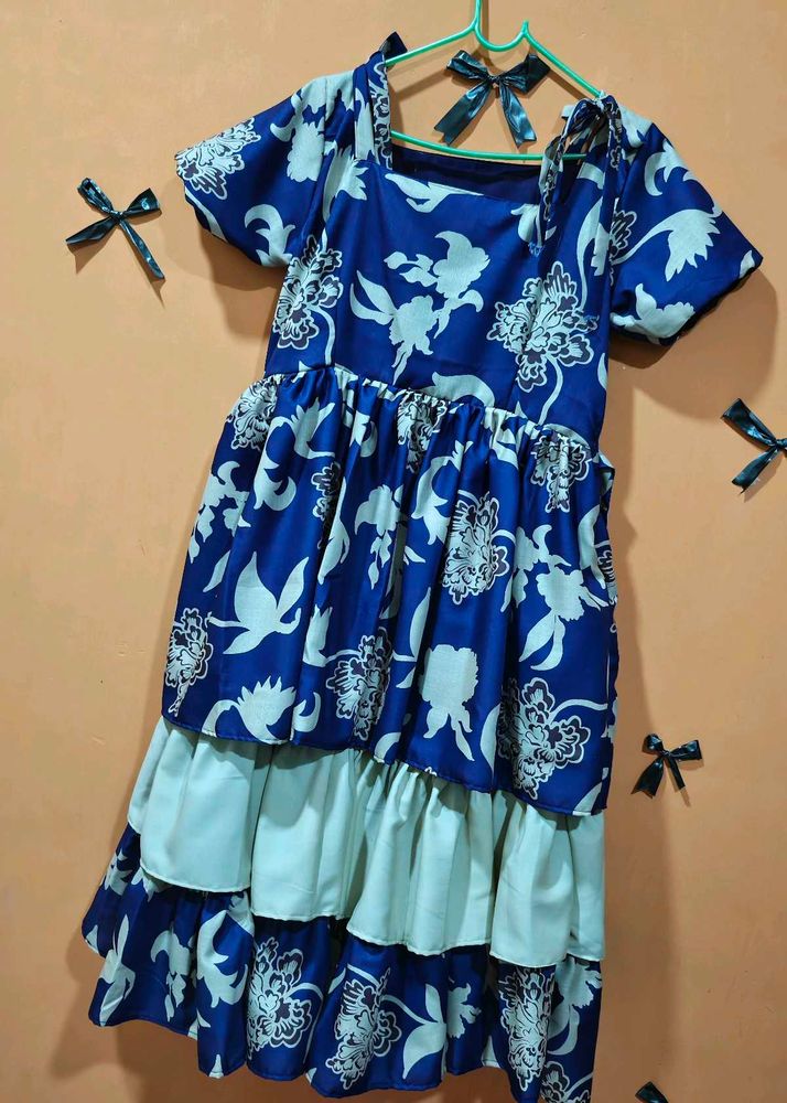 Blue Floral Tiered Dress
