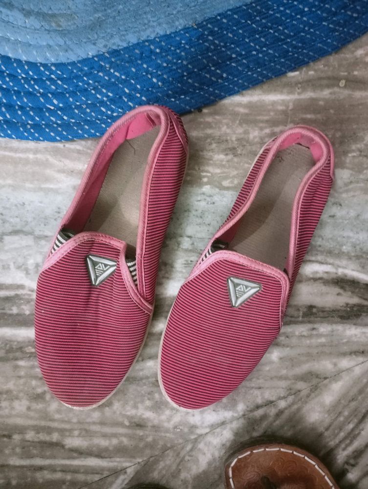 Pink Striped Slip-on Flats