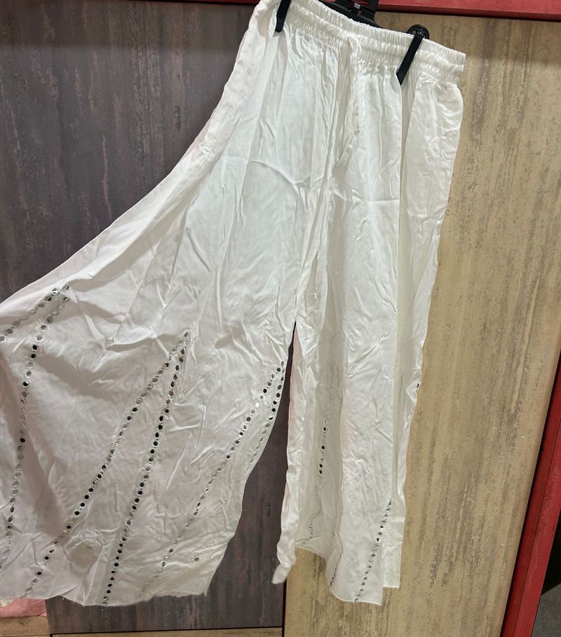 White Embellished Palazzos