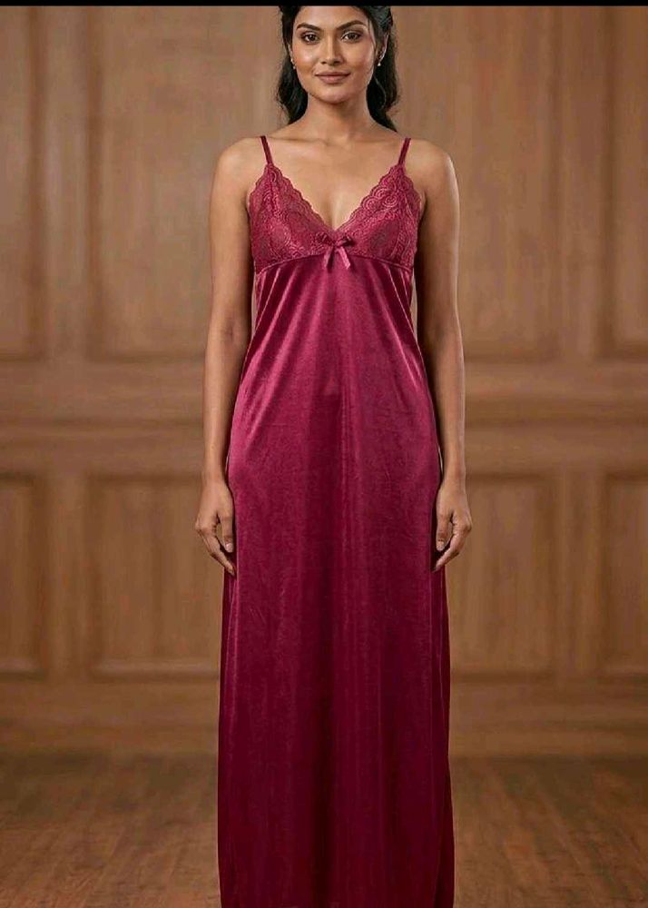 Lace Trim Velvet Nightgown