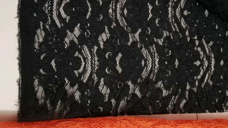 Elegant black, orange, cream net fabric