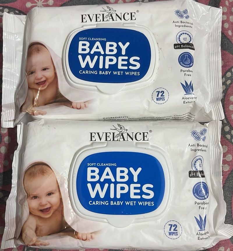 Evelance Baby Wipes (72 Count) Pack 2
