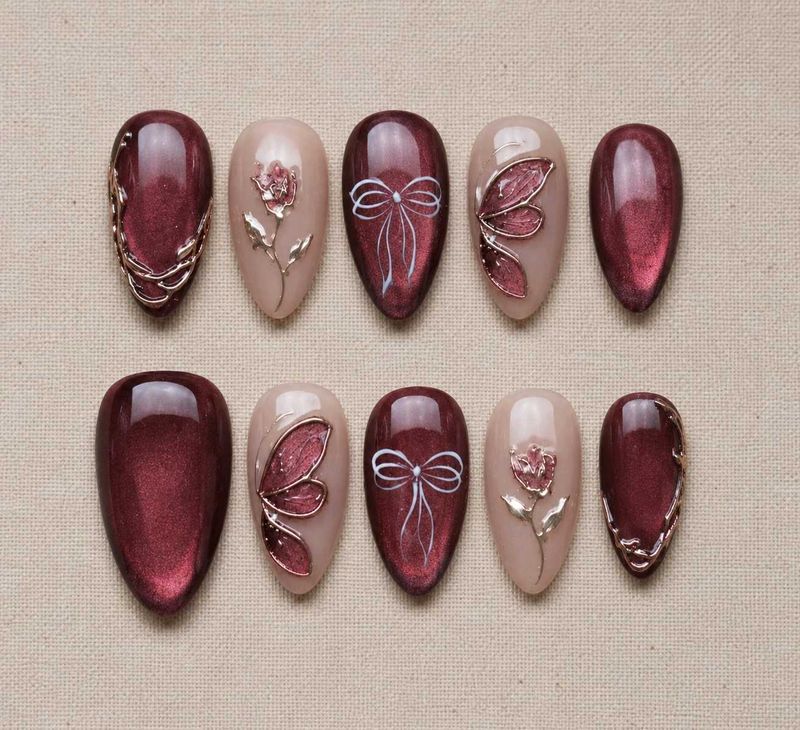 Elegant Burgundy Press-On Nails. (Customizable)
