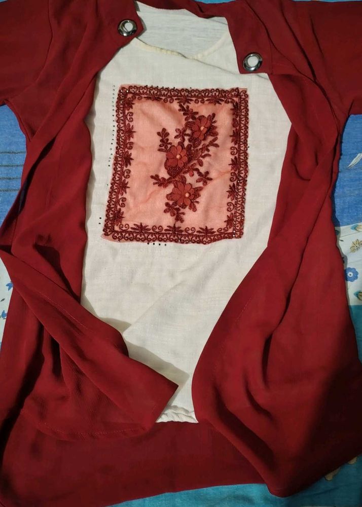 Maroon Kurta with White Inner Top