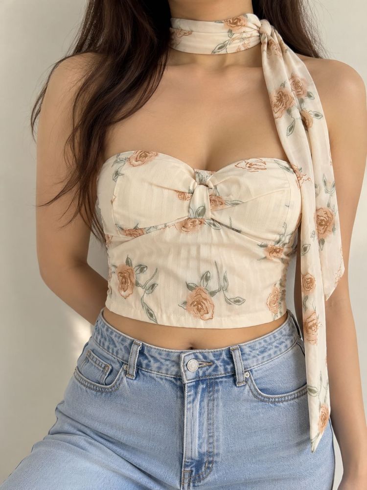 Floral Sweetheart Tube Top with Scarf