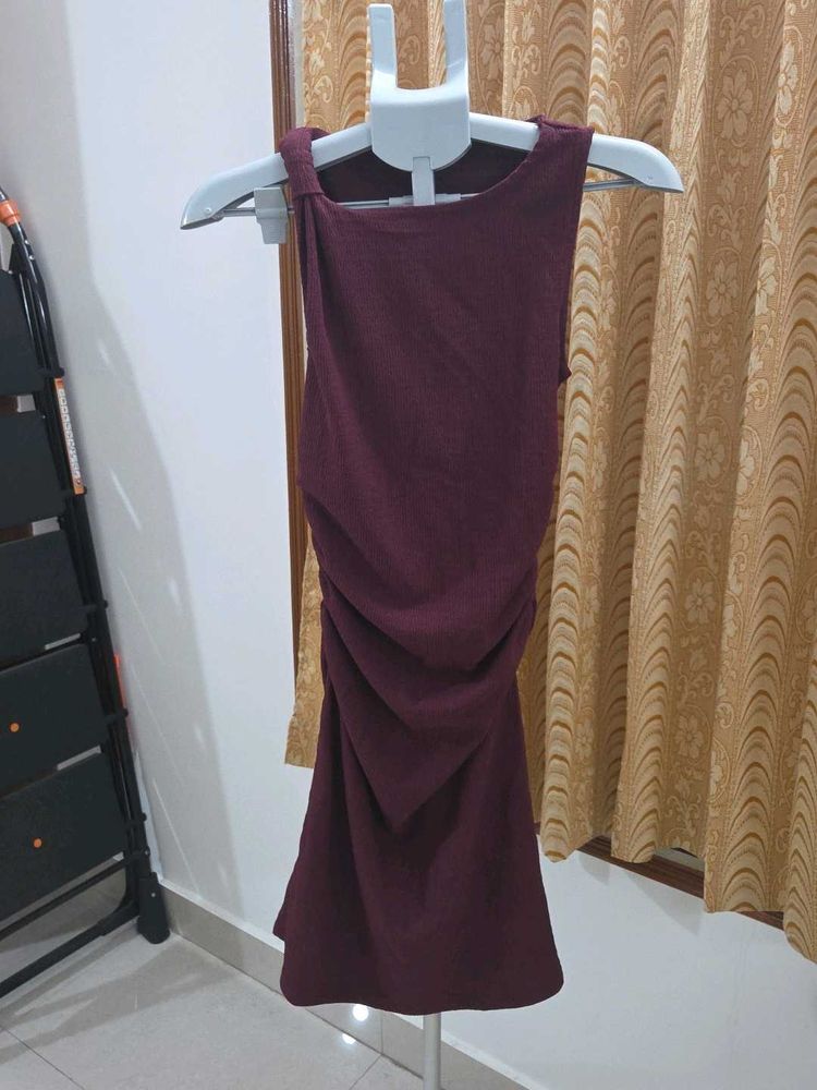 Elegant Ruched Maroon Dress