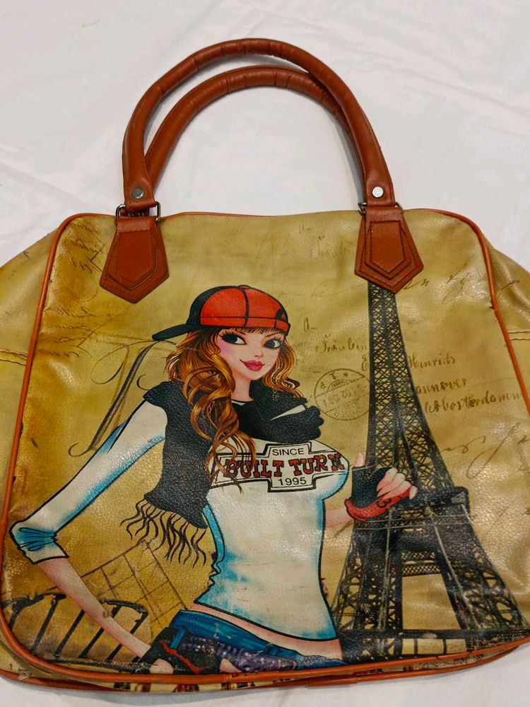 Unique Graphic Print Handbag with Eiffel Tower Des