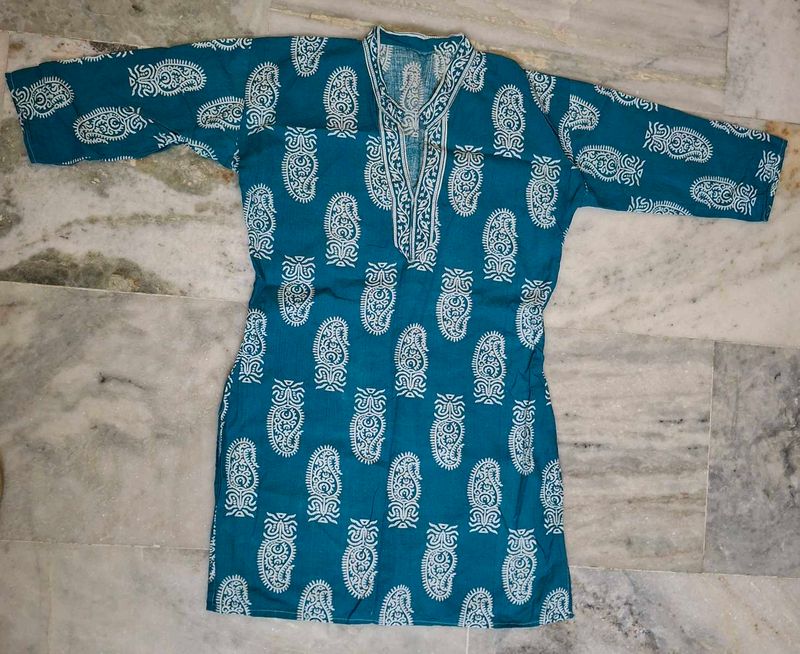 Teal Paisley Print Kurta - Casual Style