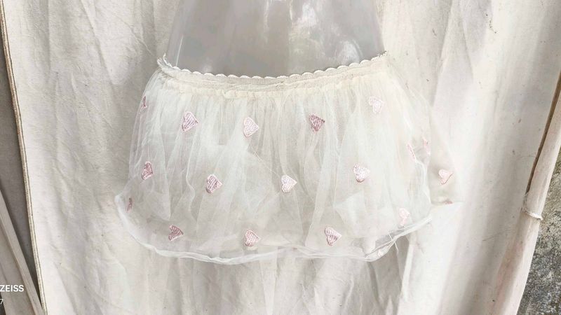 Cute Heart Embroidered Tulle Skirt
