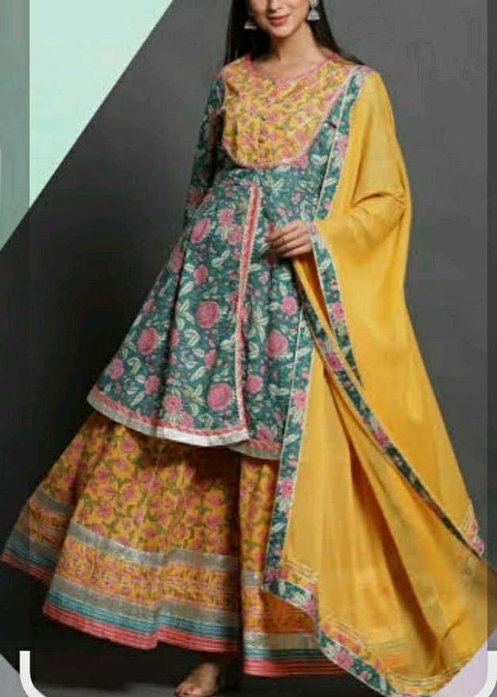 Floral Print Kurta with Palazzo &amp; Dupatta
