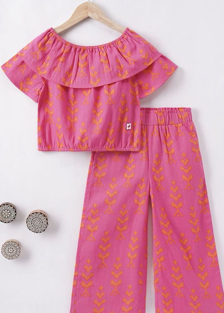 ED-A-MAMMA new Set Of Pink -orange Top And Plazzo