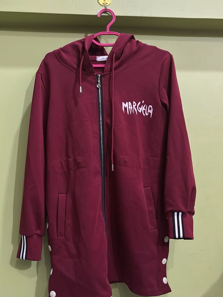 Stylish Maroon Long Hoodie Jacket