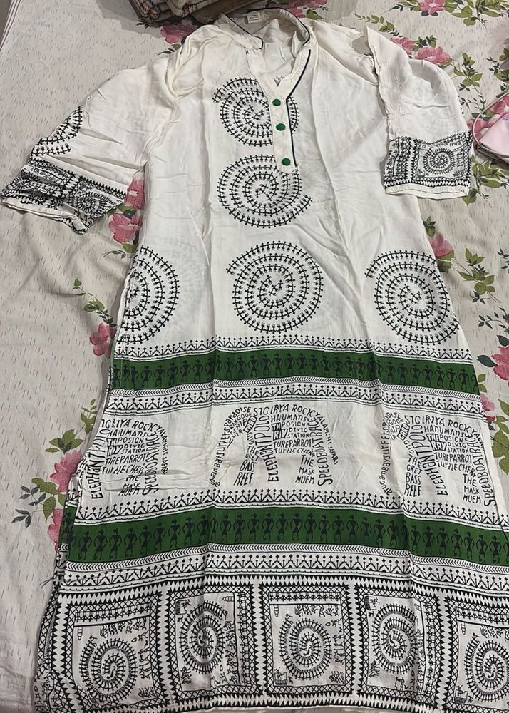 White Kurta with Tribal Print