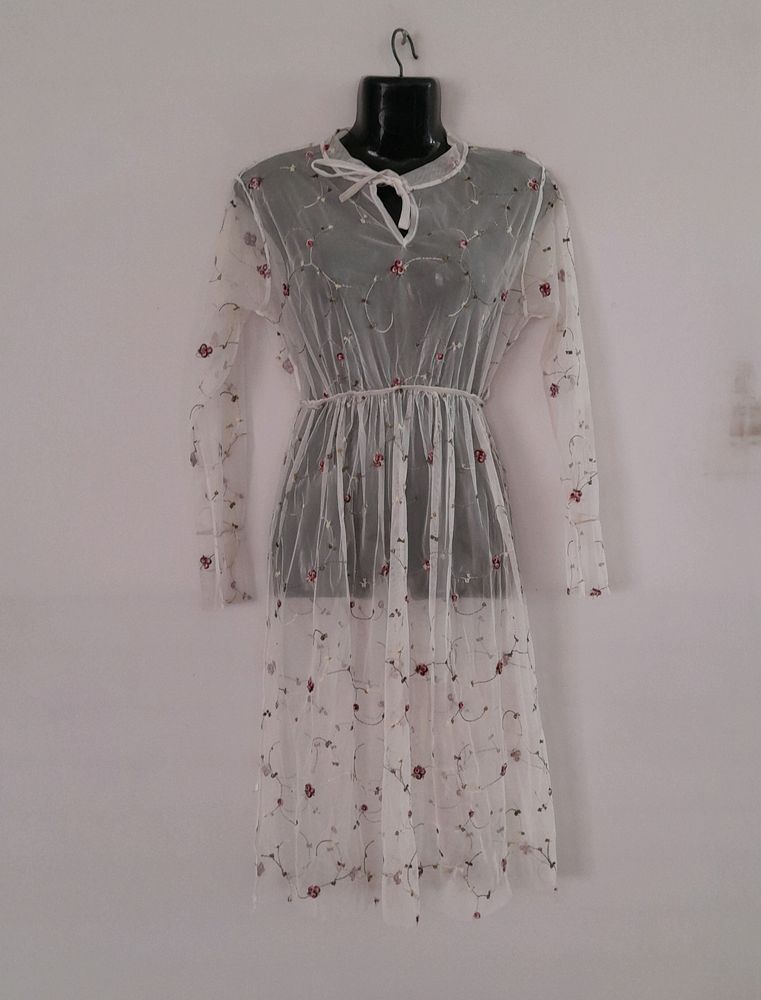 Off White Embroidered Dress (Women's)