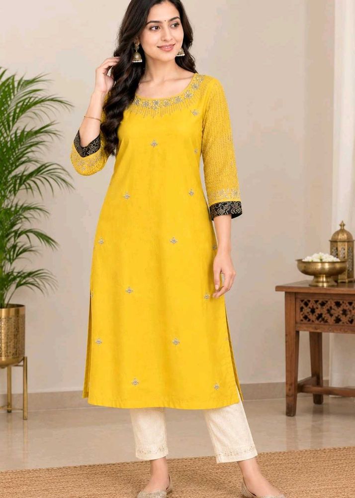 Vibrant Yellow Embroidered Kurta