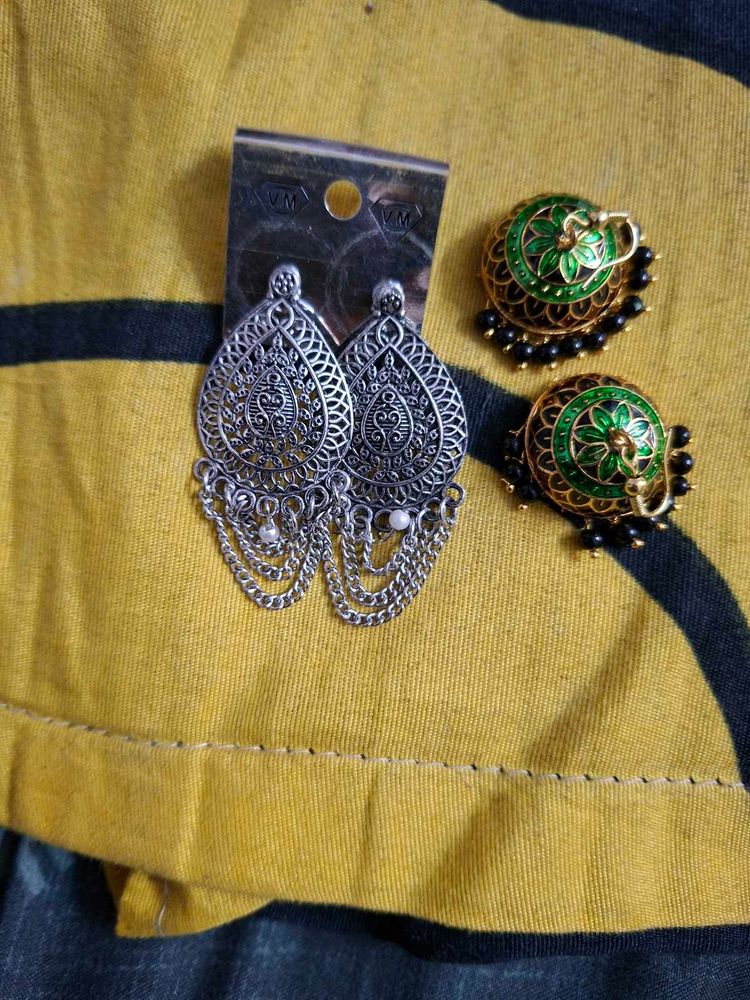 Earring Set - Silver &amp; Green