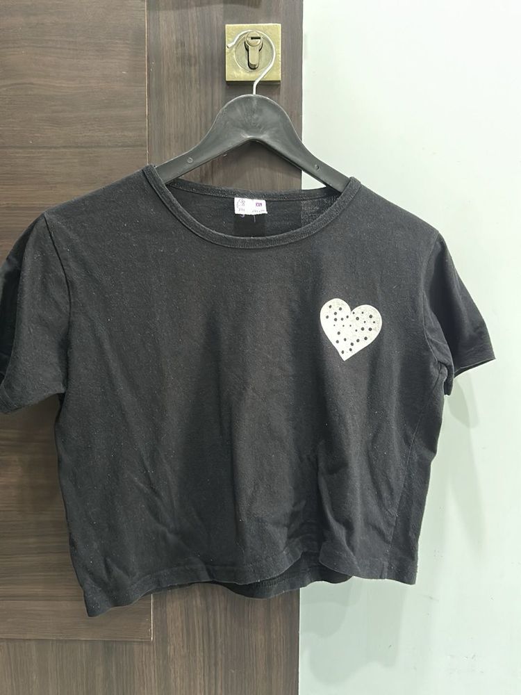 Cute Black Crop Top with Heart Design